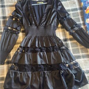 Gianni Bini Black Tiered Ruffled Cocktail Dress